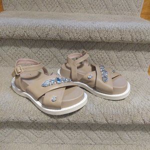 SIMONE ROCHA Crisscross Beaded Lambskin Leather Platform Sandal NEW